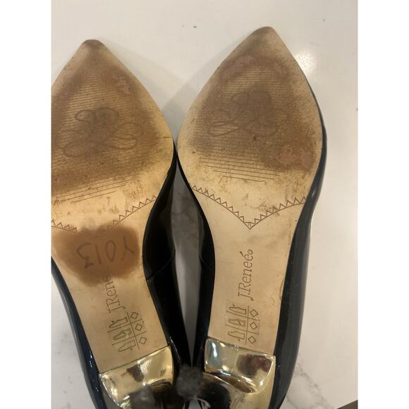 J.‎ RENEE Carrara Sz 7.5 M Navy Pointed Toe Gold High Heels Pumps Patent Leather - Picture 11 of 11